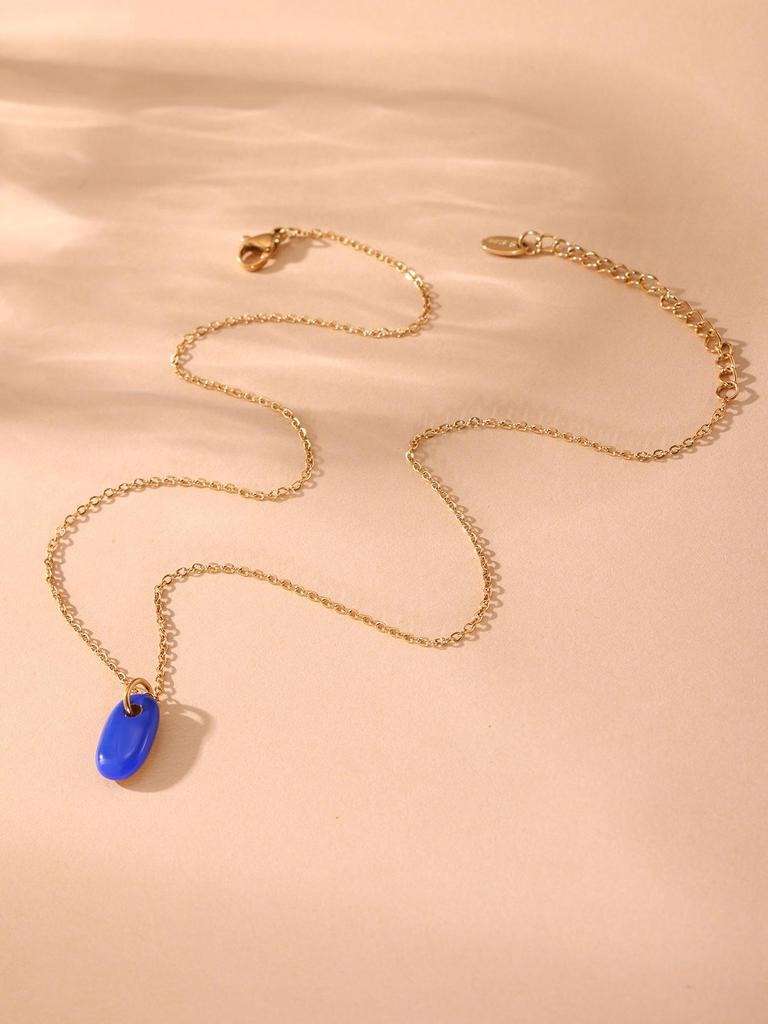 Morandi Color Oval Enamel Drop Pendant Necklace, Simple & Elegant Clavicle Layer, Stainless Steel Chain, Non-Fading.