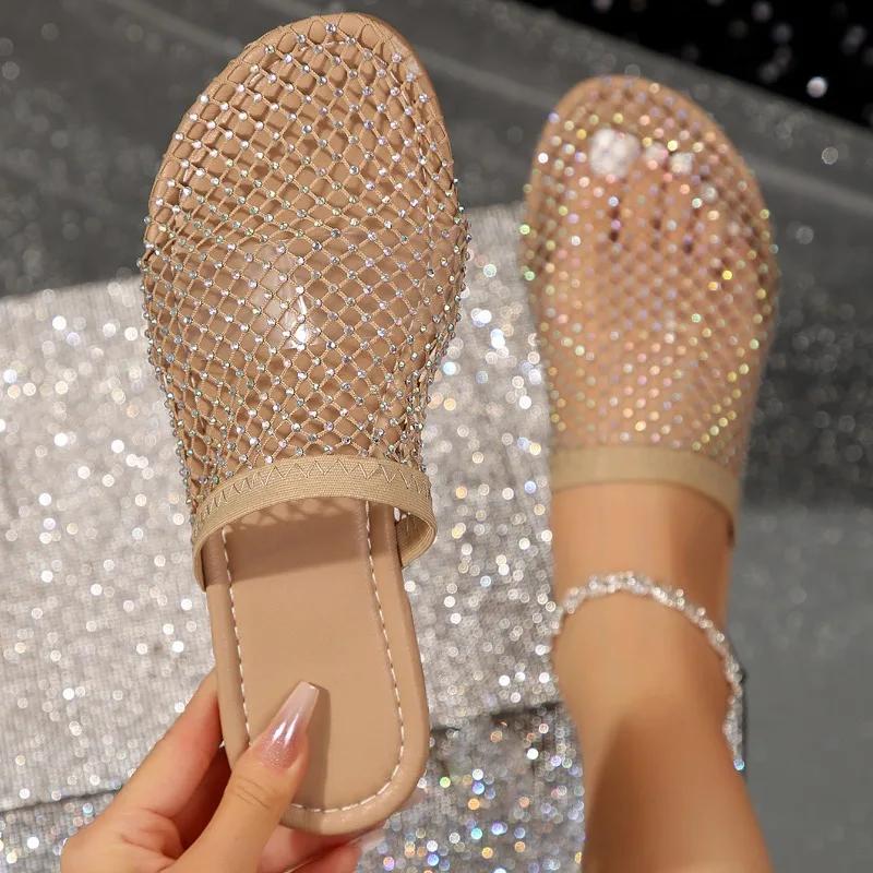 Fashion Women Slippers 2024 Women Summer New Water Diamond Flat Round Head Slippers Home Anti-skid Sandals Slides Women Zapatos De Mujer