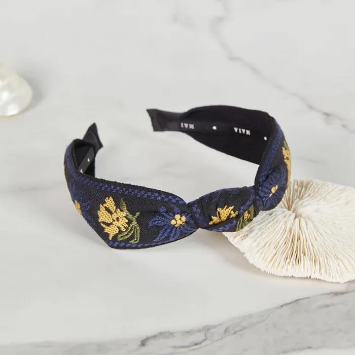 Maia Flower Jacquard Hairband - Knot Type Navy