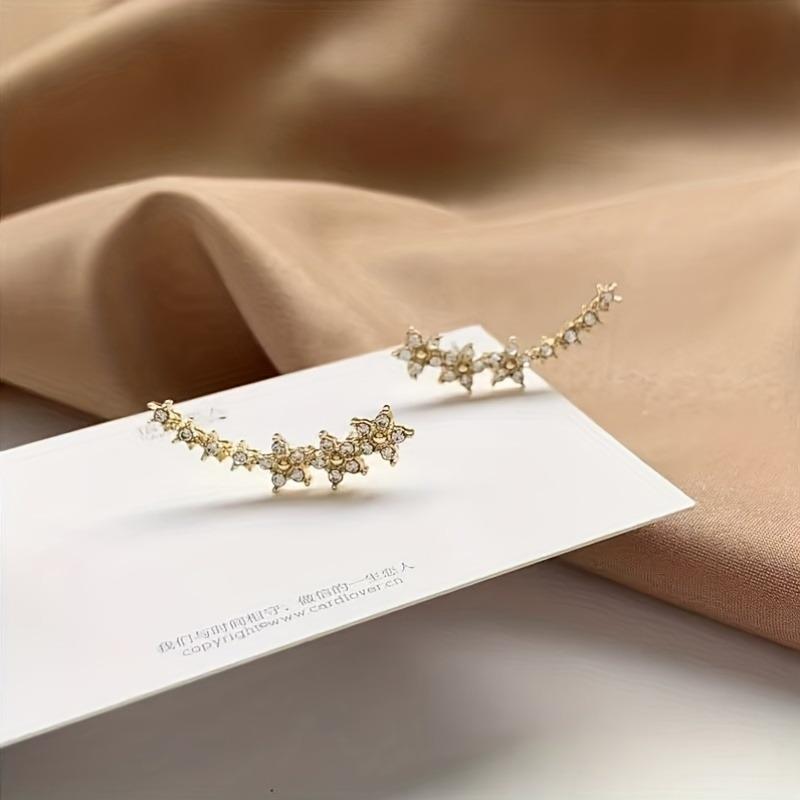 Flowers Ear Climbers Stud Earrings for Women Small Trend Flower Cuff Crawler Earrings for Bride Plated White Cubic Zirconia Stud Earrings Wedding