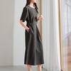 Wrinkle feeling extremely simple style round neck short sleeved mulberry silk dress 2026 summer commuting versatile mid length skirt