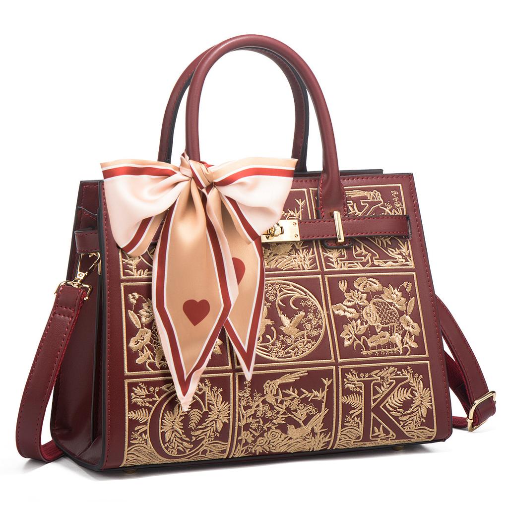 Bolsa de Mão Bordada Feminina Noiva Bolsa de Casamento Atmosférica Grande Capacidade Bordado Para Presente de Aniversário da Mãe