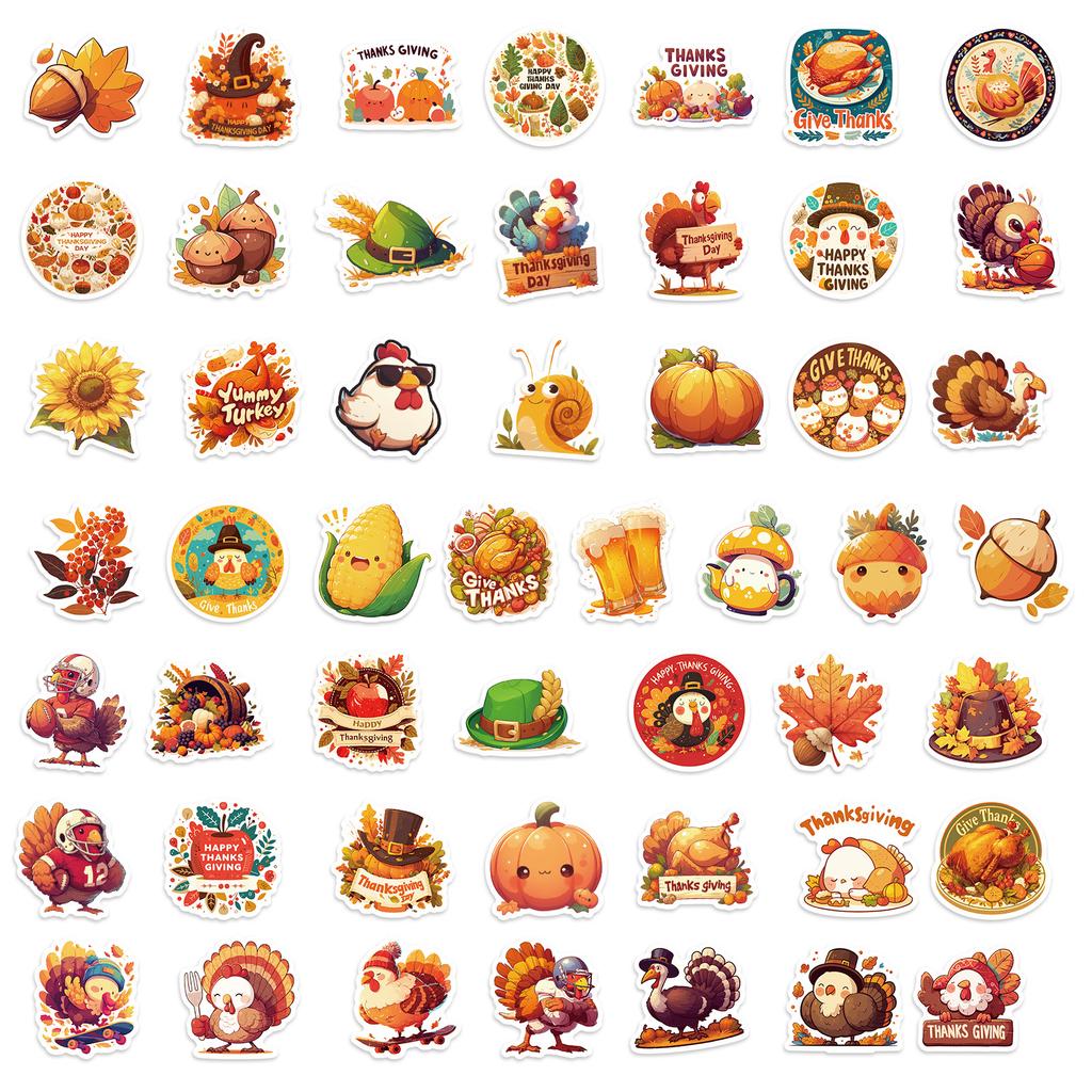 100 Thanksgiving Themed Pp Waterproof Stickers Diy Mobile Phone Case Water Cup Hand Account Refrigerator