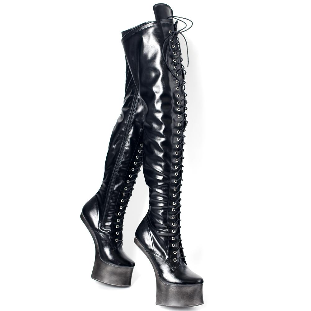 Fashion 18cm Hoof Heelless Women Thigh High Boots,Fetish Platform Botas,Round Toe,Over-the-Knee Men Pole Dance Shoes,Black,Custom Colors