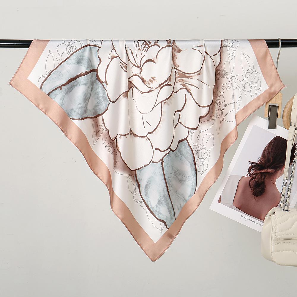 Camellia Flower Simple Silk Scarf Female Shanghai Story Thin Mom High-End Small Square Scarf Scarf