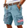 Men Cargo Shorts with Belt Cotton Fabric Multiple Pockets USA Flag Print Casual Loose Fit Outdoor