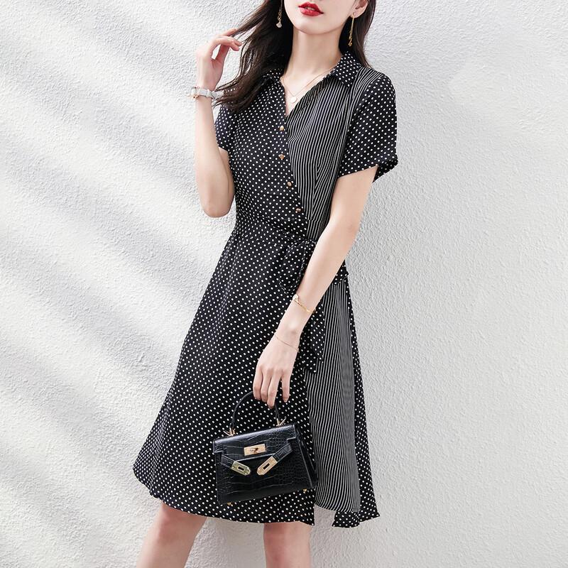 

Srcr Women s V-Neck Polka Dot Chiffon Midi Dress M