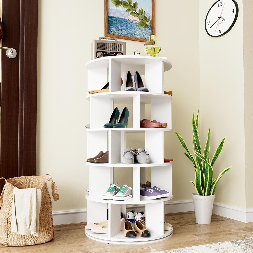 Shoe rack, rotating angle, white round, 5 levels, height 115 cm, width 60 cm