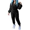 2 Pcs/Set Women Top Pants Suit Solid Color Long Sleeves Stand Collar Top Elastic Waist Thick Plush Trousers Sport