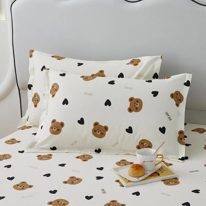 Cute Bear 100% Cotton Duvet Cover Cartoon Theme Bedding Set Kawaii Animal Comforter Cover Heart Print Bed Sets with 2 Pillowcase