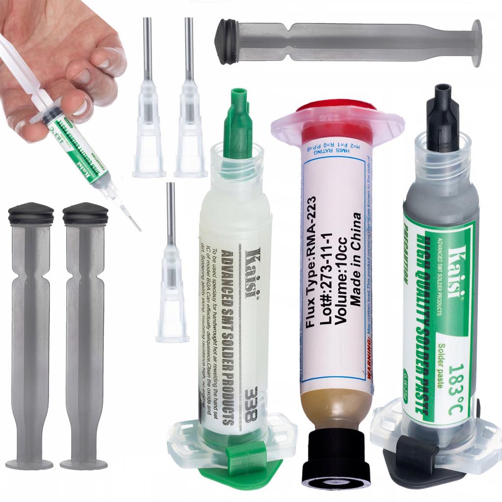 Rosfix Zestaw Lutowniczy Flux 338 z Płynną Cyną 183°C – Wysoka Jakość | 2x Tłoczek, 2x Igła | Topnik RMA-223 z Precyzyjnym Aplikatorem
