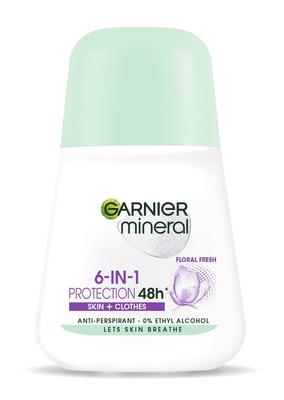 Garnier Mineral Deodorant Roll-on 6in1 Protection 48h Floral Fresh - Skin+Clothes 50ml
