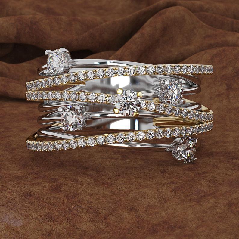 Sparkling Diamond Micro-Inlaid Zircon Ring Creative Women'S Cross-Color Separation Ring