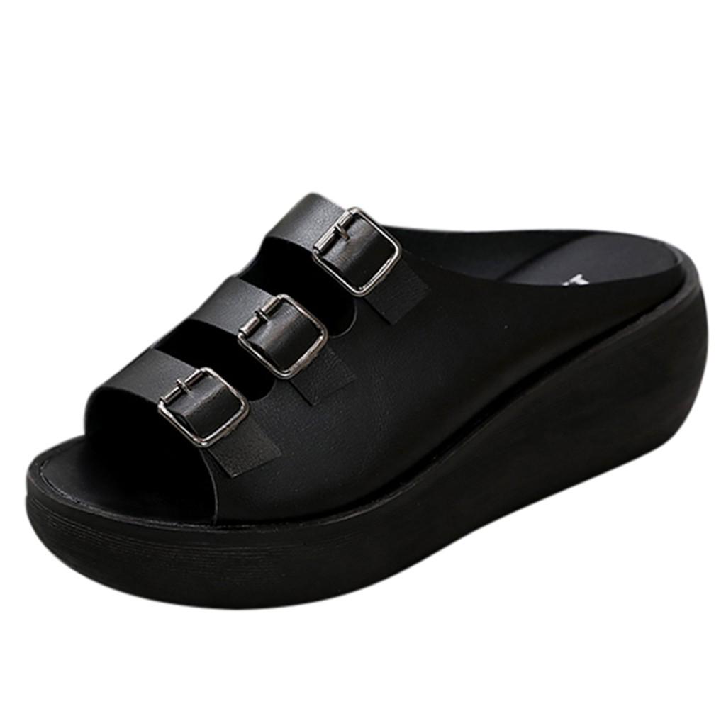 New Summer Wedge Heels Women's Thick Bottom Outer Wear Non-slip Slippers Women's Open-toed Fish Mouth