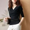 2024 Summer Fashion New V-Neck Knitted Women Sweater Slim Black Knitted Sweaters Pullovers Women Tops JJ41