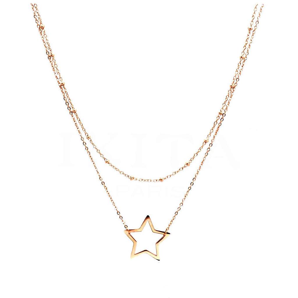 Les Trésors De Lily [Q0937] - Designer Steel Necklace 'Une Etoile Est Née' Rose Gold (2 Rows) - 18 Mm Star