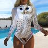 Women Long Sleeve One Piece Swimsuit Zip Front Rose Flower Print Rash Guard Surfing Bathing Suit