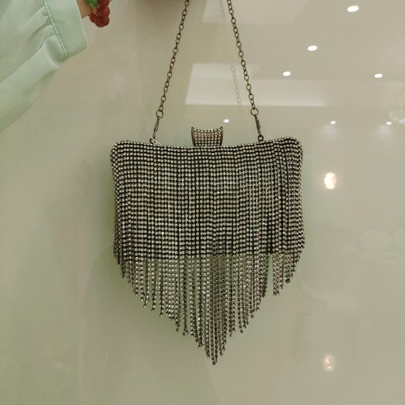 

New clutch bag rhinestone women s bag concave waist fringed small bag banquet bag party handbag dinner bag one shoulder oblique span чорний