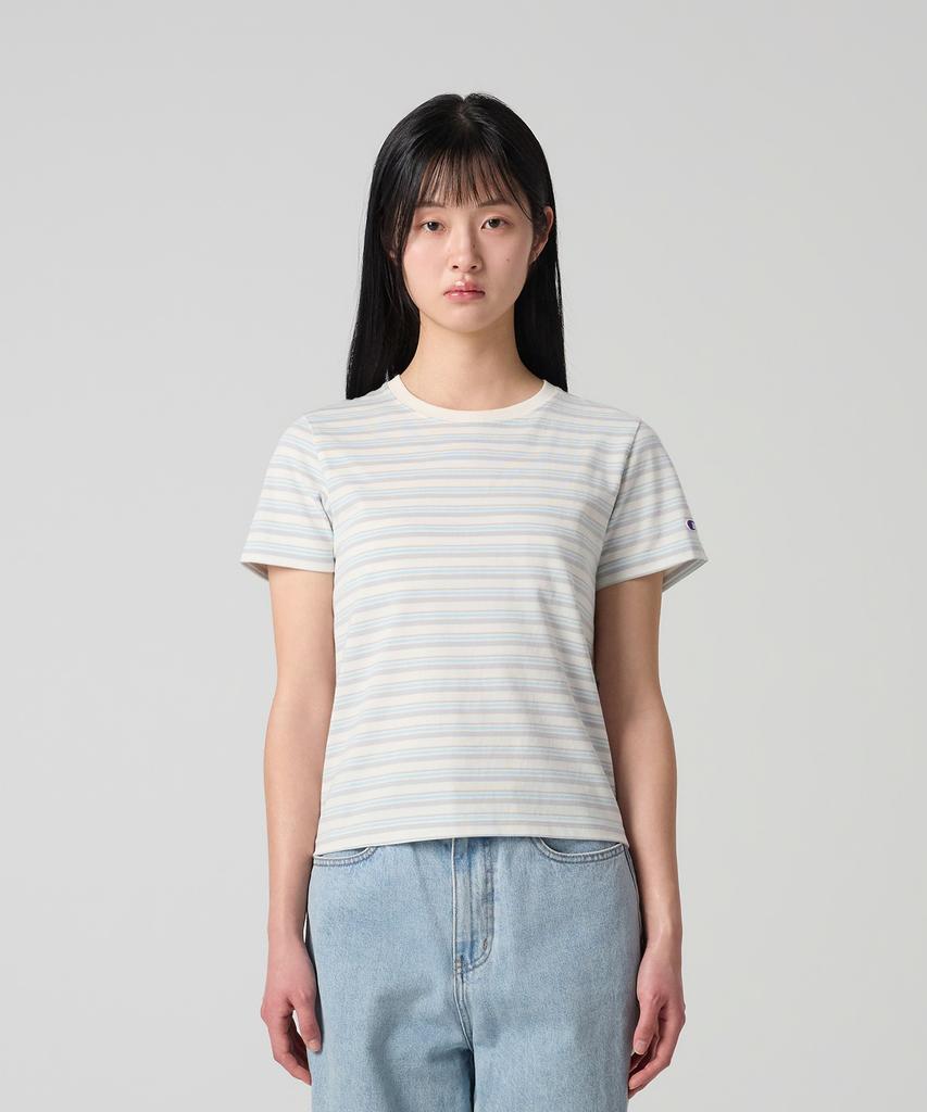CHAMPION Women'S C-Logo Striped T-Shirt Ecru