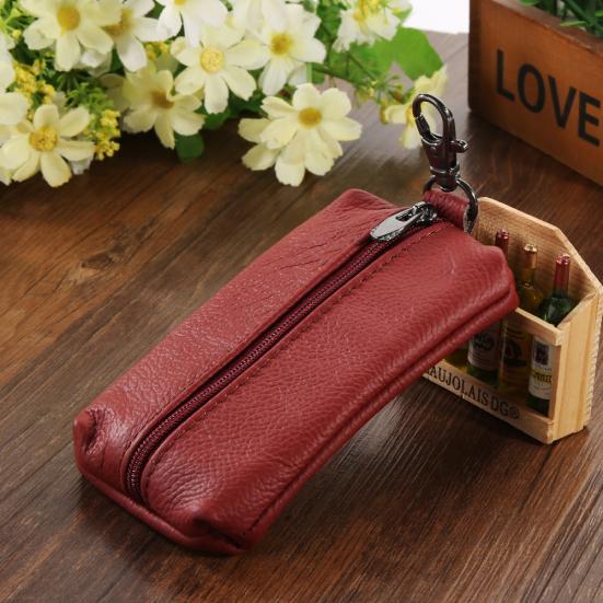 Genuine Leather Key Holder Wallet Men Keys Organizer Women Zipper Key Chain Case