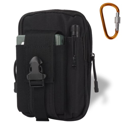 Battery case, tool pouch, work pouch, battery pouch, tool bag with carabiner, electrician's bag, tool bag, waist bag, black, army green, khaki (black,