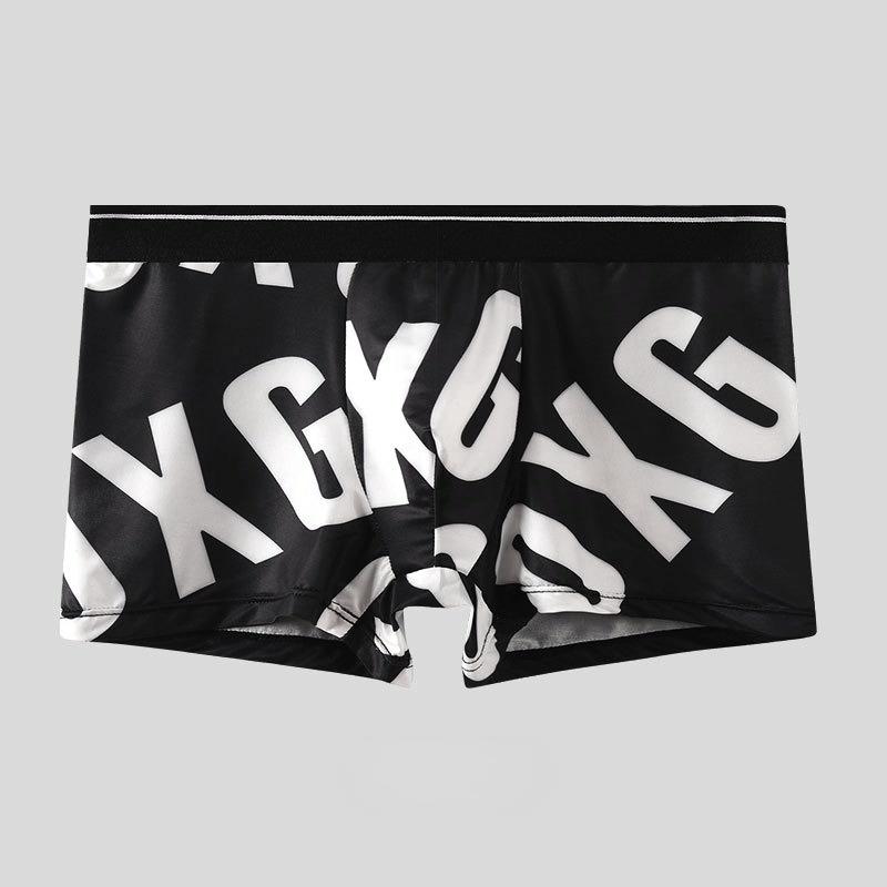 

Мужские трусики из ледяного шелка, мужские шорты-боксеры, летние тонкие дышащие трусы с принтом, мужские трусы 3XL чёрный