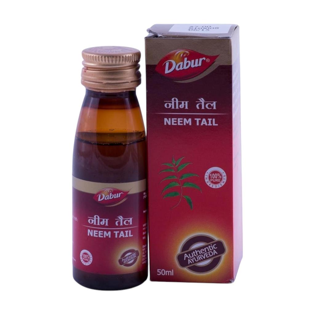 Dabur Neemový olej 50 ml | Ájurvédská péče o pleť a vlasy | Podporuje čistou pleť, zdraví pokožky hlavy, úlevu od akné a přirozenou detoxikaci