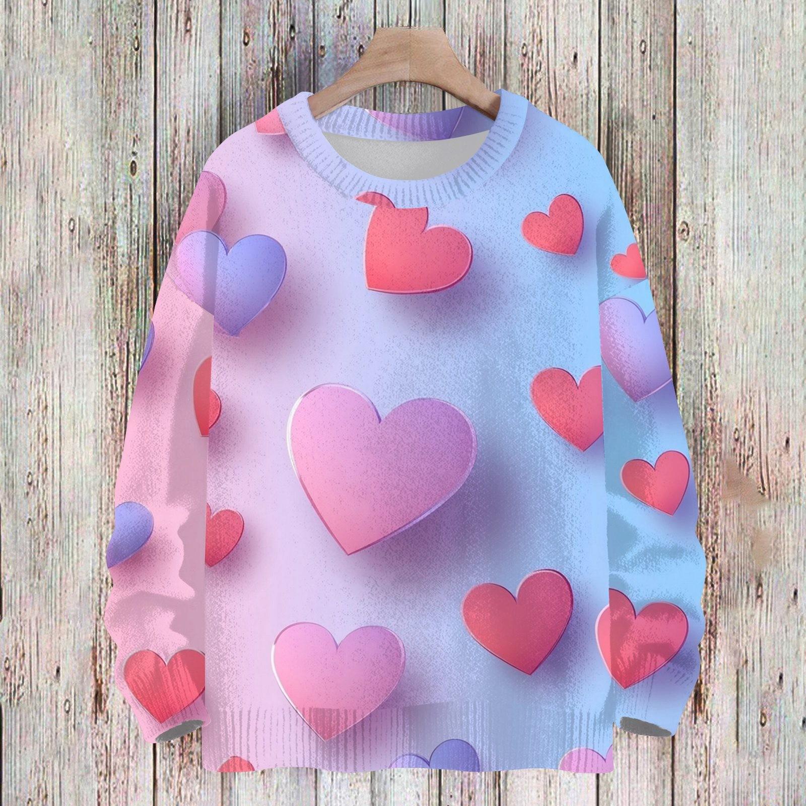 

Свитшоты ко Дню святого Валентина для детей, вязаные свитера для мальчиков и девочек, симпатичные рубашки, осенние свитера с круглым вырезом, топы 90