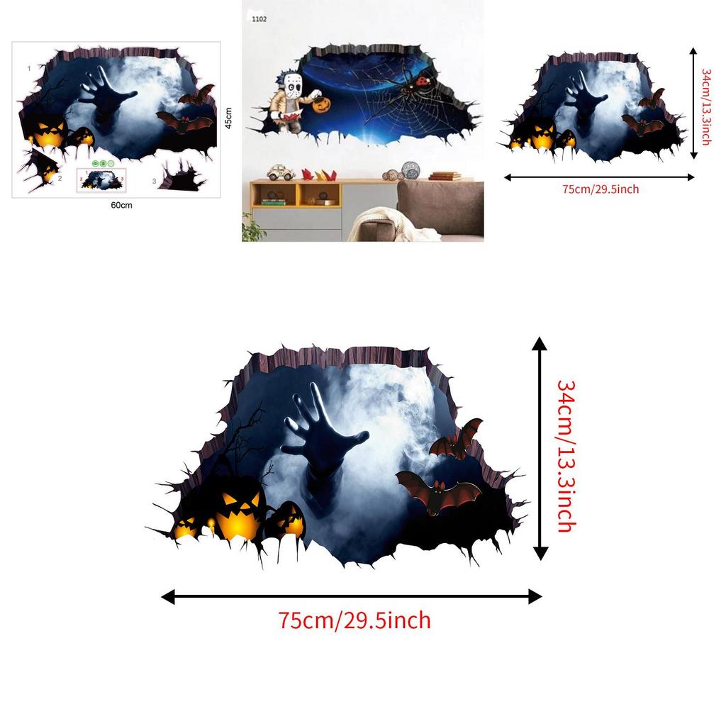 Horror 3D Wanddeko für Halloween Spukhausdeko Wasserdichtes PVC für Esszimmer