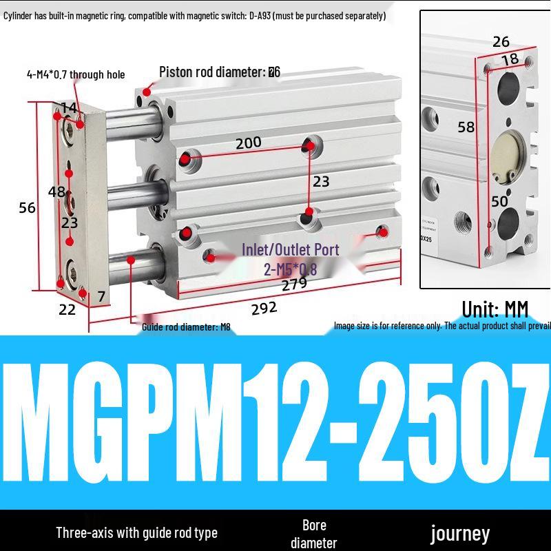Compact Three-Axis Pneumatic Guided Rod Cylinder 12/16/20/25/32-10/20/40/50/75z