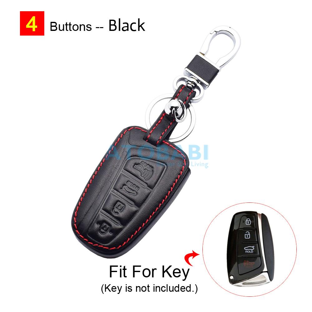 Leather Car Key Cover Bag For Hyundai Santa Fe Sport Equus Genesis Sedan Azera Grandeur Remote Fobs Shell Case Auto Accessories