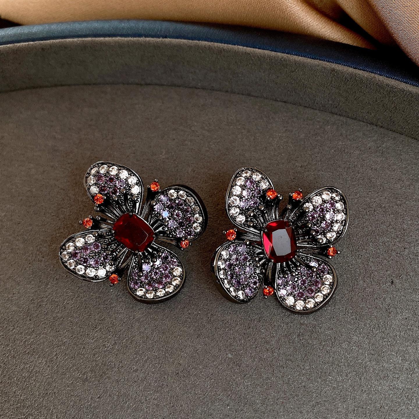 European and American medieval geometric zircon flower butterfly earrings stud earrings personalized earrings