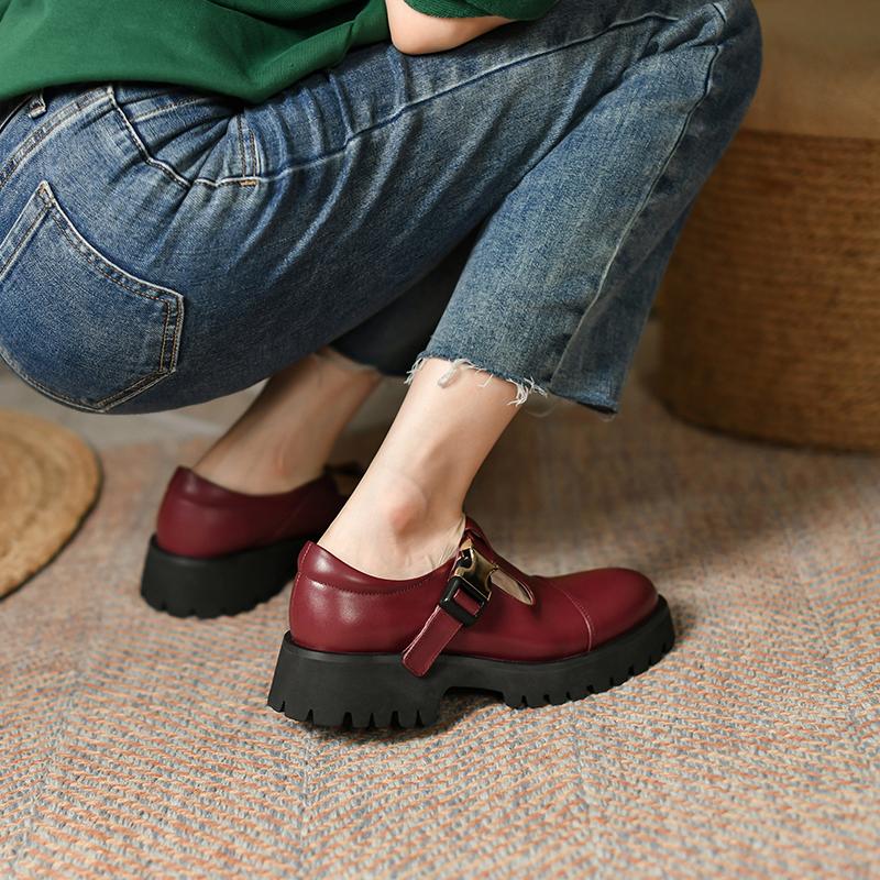 Módní dámské boty z pravé kůže na ploché platformě Módní nazouvací boty na platformě Ležérní boty s kulatou špičkou na podpatku Ručně vyráběné boty pro ženy