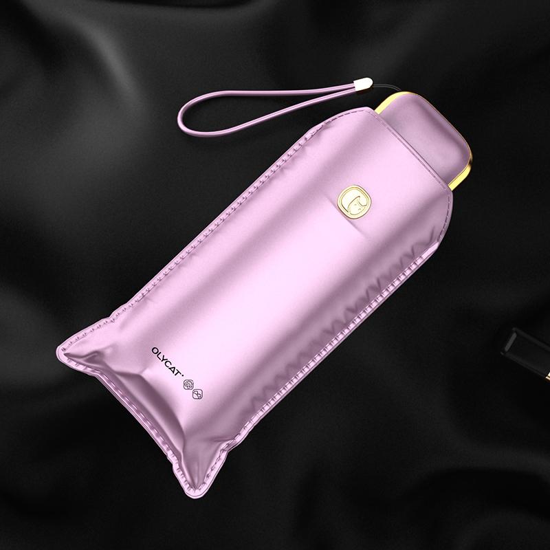 OLYCAT Golden Flat Mini Umbrella UV Protection Portable Pocket Five Folding Sun Umbrella Women Titanium Gold Coating UPF50+