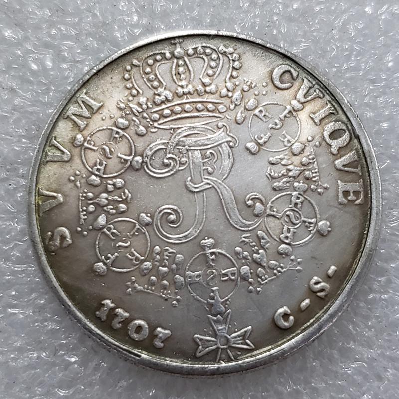 Antique 1707 Brass German Man's Head Silver-Plated Coin #0125