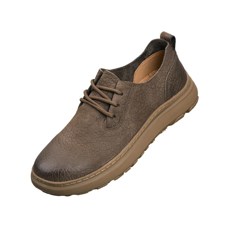 Men s Genuine Leather Retro Slip-On Shoes with Thick Non-Slip Sole - Lightweight, Comfortable British Style. 43 серый