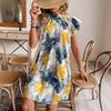 A New Summer Printed V-neck Short-sleeved Loose Dress for Women