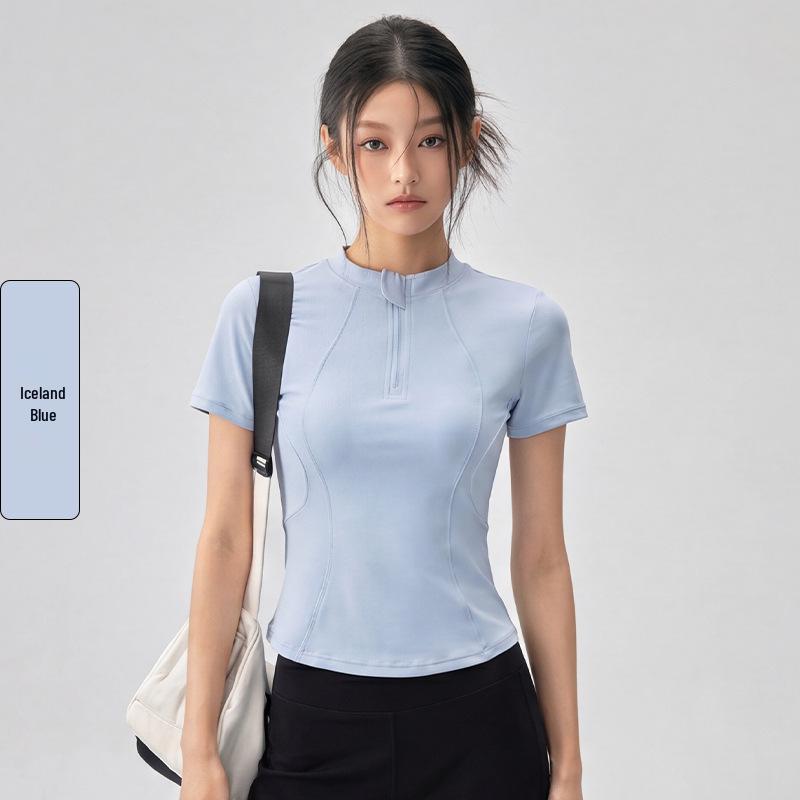 Women's Versatile Half-Zip Pilates Slimming Short Sleeve T-Shirt