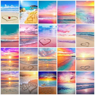 5D Diy Diamant Malerei Mosaik Sonnenuntergang Meer Wohnkultur Volle Platz Runde Stickerei Strand Landschaft Wandkunst