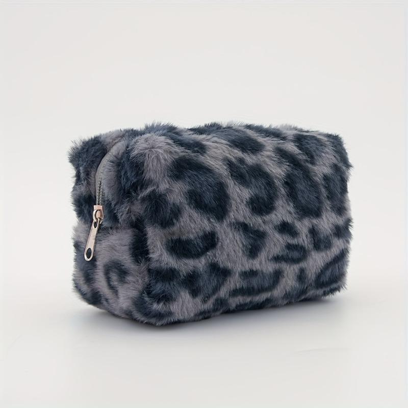Large Leopard Print Makeup Bag, Plush Cosmetic Case with Soft Interior, Travel Toiletry Organizer for Women, College Daily Use