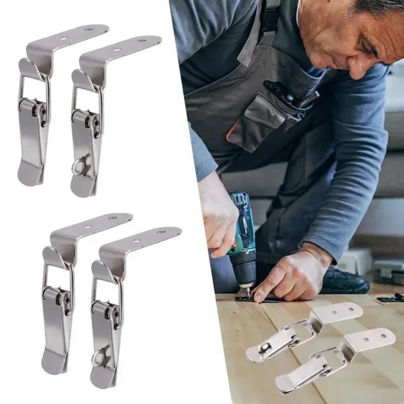8/2PCS 90 Degree Duck-mouth Buckle Hook Lock Silver Metal Spring Hasp Latch Catch Clamps Wooden Box Loaded Draw Clasp Hardware 4
