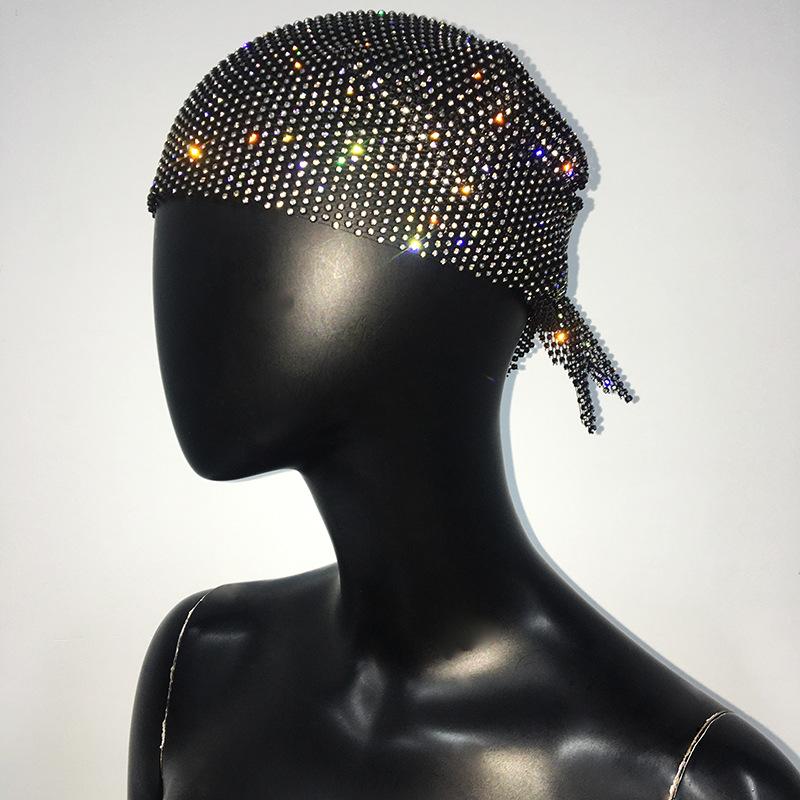 Stylish headscarf, music festival performance diamond hat, hot girl rhinestone headscarf hat One size fits all чёрный