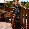 Spring Bohemian Digital Printing Deep V-Neck Sleeveless High Waist Long Dress Irregular Skirt Women's