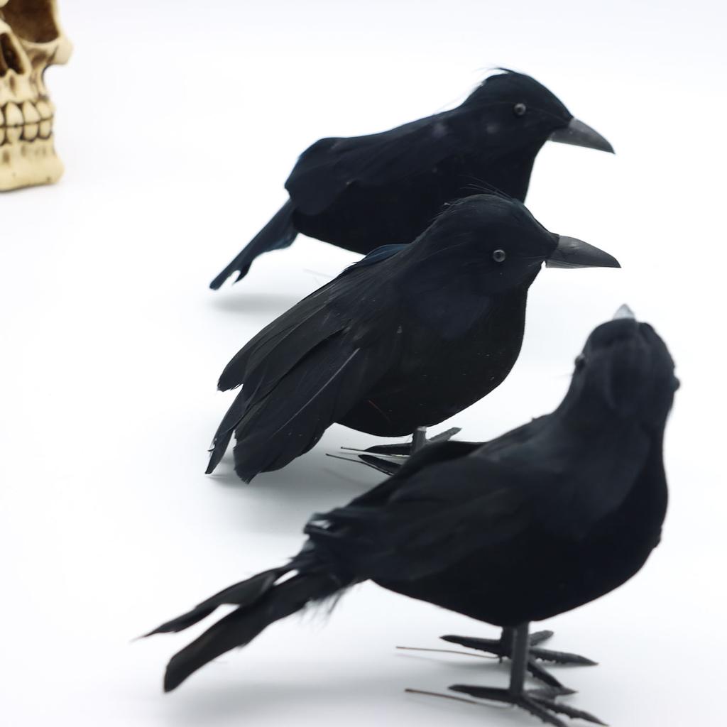 136pcs Black Simulation Crow Model Halloween Hunting Decor Bird Decor Party