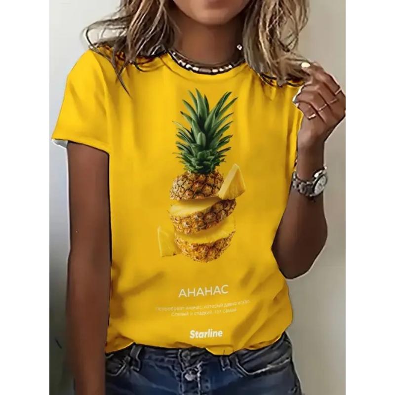 Mode Dames Ronde Hals Korte Mouw 3D Fruitkleur Print Fruit Korte Mouw Ronde Hals T-shirt