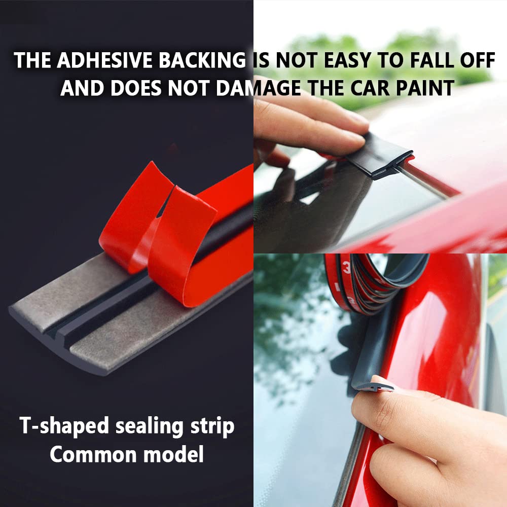 16.6ft/5m Cuttable T-Car Sunroof Cover Seal Rubber Trim Dust & Weather Resistant Strip Windshield Tailgate Adhesive Rubber Seal Strip