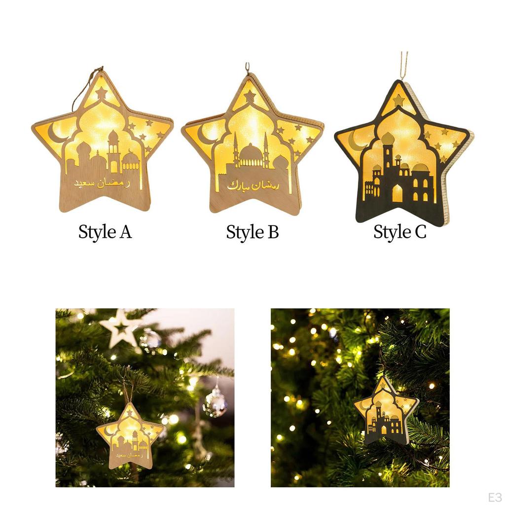Wood Eid AL Adha Lights Decoration Pendant Lamp Night Light Islamic Muslim Style Islam Hanging