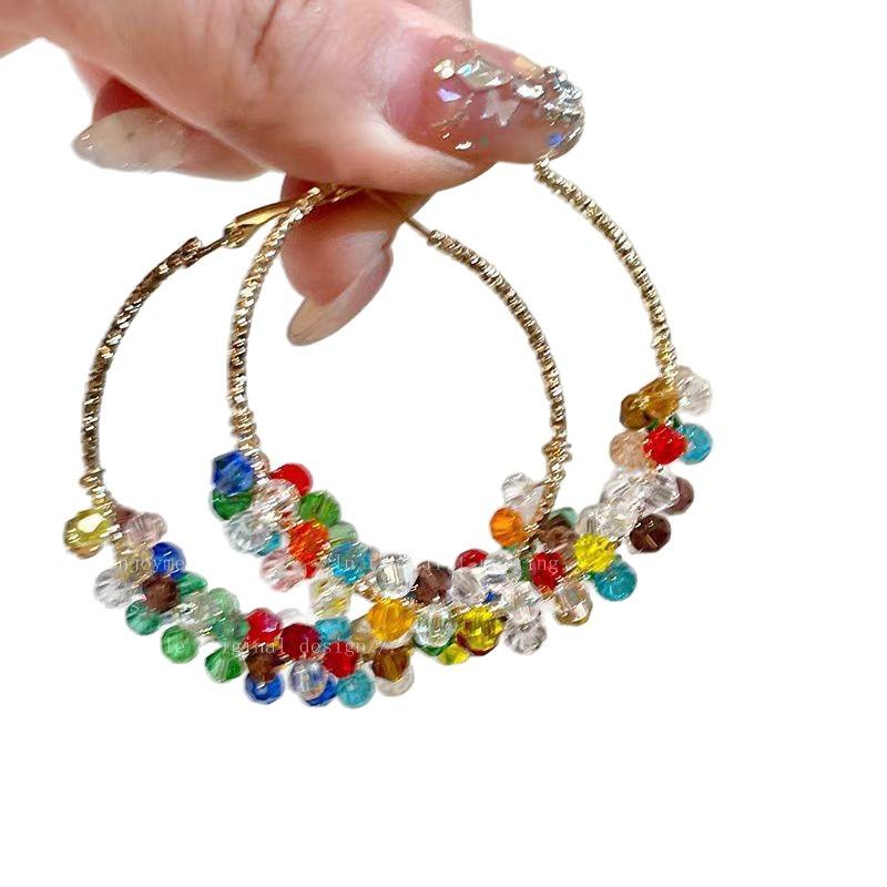 Contrasting Summer~ Colorful Pearl Wrapped Earrings Women'S Niche Design Exaggerated Earrings Color Dopamine Earrings