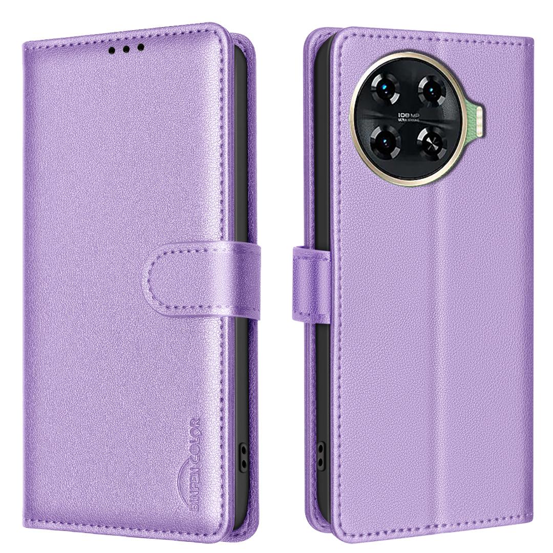 

BINFEN COLOR BF32 For TECNO Spark 20 Pro+ Case Leather Flip Cover RFID Blocking Purple