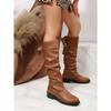 Winter Vintage Pleated Stack Boots 2025 New Size Round Toe Back Lace-Up Knight Boots Women